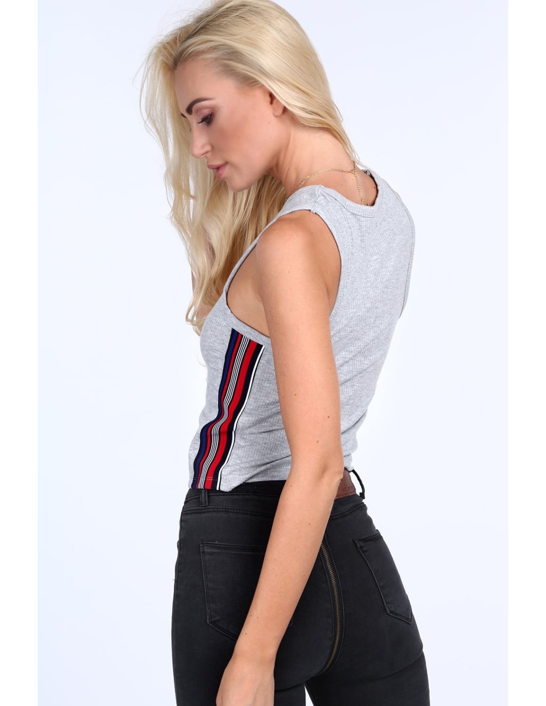 Gray ribbed top with stripes 0300 - Online store - Boutique